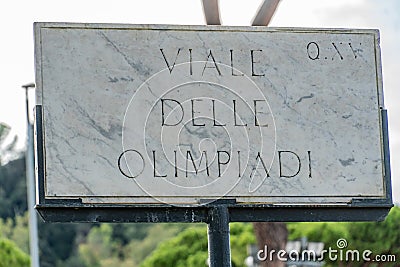 Viale delle Olimpiadi street name sign, Rome Stock Photo