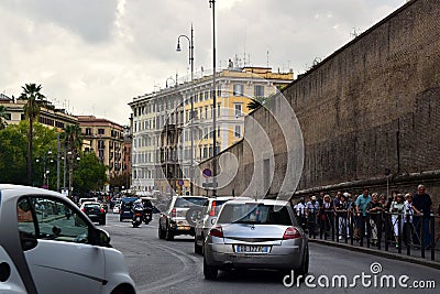 Viale Vaticano and the Wall Surrounding the Vatican City Editorial Stock Photo