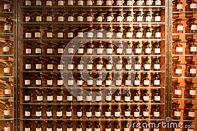 Vials with fragrances in the perfume shop. Stock Photo