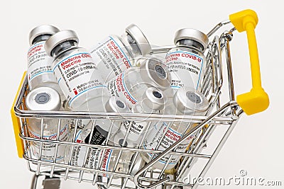 Vials with the Moderna Covid-19 vaccine are used at the corona vaccination centres worldwide Editorial Stock Photo