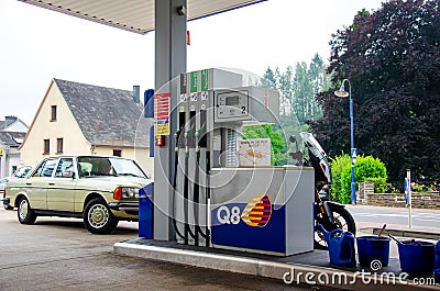 Vianden, Luxembourg - July 27, 2019: Q8 Gas Station. Kuwait Petroleum International, known by our trademark Q8, was established in Editorial Stock Photo