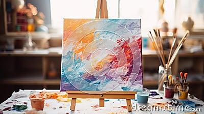 Vibrant Abstract Art: Colorful Paint Strokes on Canvas Stock Photo
