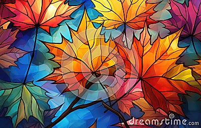 Vibrant Abstract Autumn Leaves in Stylized Geometric Patterns - Generative AI Stock Photo