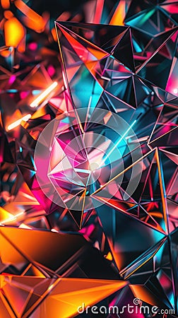 Vibrant abstract background featuring fusion of colorful geometric shapes and sharp angles, creating dynamic and Stock Photo