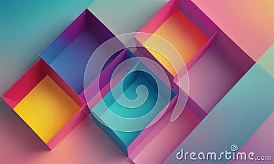 vibrant abstract composition features overlapping diamond-shaped panels in various colors, creating dynamic Stock Photo