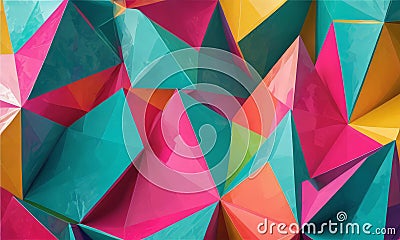 vibrant abstract composition overlapping triangular shapes in various bright colors, creating dynamic and Stock Photo