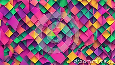 A vibrant abstract geometric background featuring a colorful array of folded and layered paper-like shapes Stock Photo