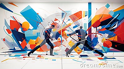 Dynamic Clash: Abstract Fight for Dominance Cartoon Illustration