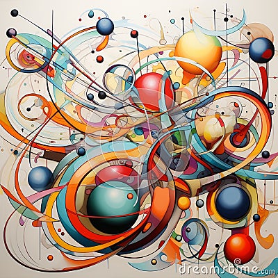 Vibrant Abstract Painting With Colorful Balls And Swirling Motifs Stock Photo
