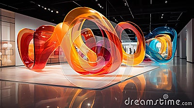 Vibrant Abstract Typography: Curved Letters in Glass and Metallic Wires Stock Photo