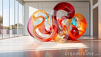 Vibrant Abstract Typography: Curved Letters in Glass and Metallic Wires Stock Photo