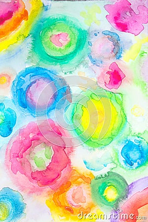 Vibrant Abstract Watercolour Rainbow Circles On White Background Stock Photo