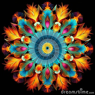 Vibrant Aerial Kaleidoscope with Feathers Stock Photo