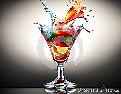 Vibrant AI generator illustration of a cocktail that explodes in color and drink elements Cartoon Illustration
