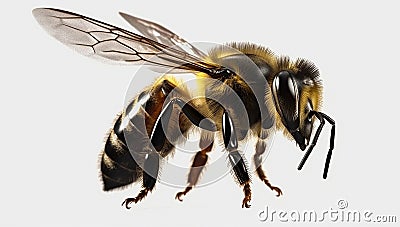 Vibrant AI generator illustration of very realistic bee isolated in white background Cartoon Illustration