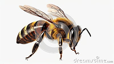 Vibrant AI generator illustration of very realistic bee isolated in white background Cartoon Illustration