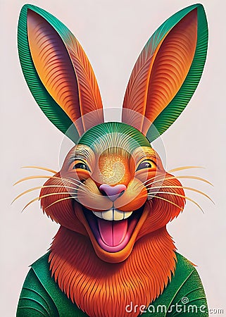 Vibrant Animated Rabbit Character Joyful Expression Unique Design Colors Stock Photo