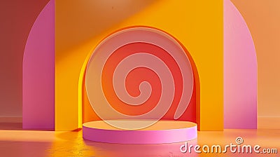 A vibrant arch podium is set against a stunning gradient background, creating a dynamic display Stock Photo
