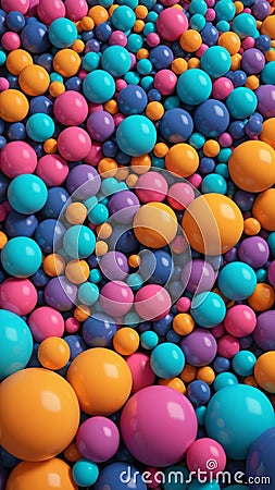 Vibrant array of colorful 3D spheres forming a dynamic abstract background Stock Photo