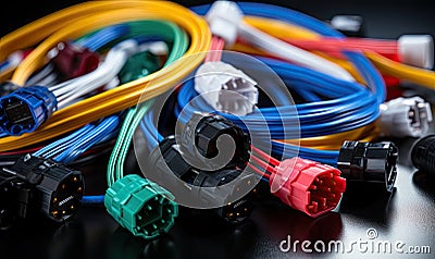 A Vibrant Array of Colorful Wires Illuminating a Tabletop Stock Photo