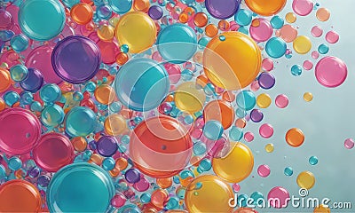 vibrant array multicolored bubbles floats and floats against light blue backdrop, creating dynamic and Stock Photo