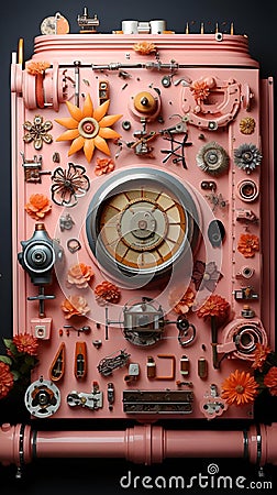 A vibrant art object featuring a vibrant array of colorful items, including painted stones, shells Cartoon Illustration