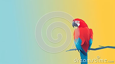 Colorful Parrot On Branch: Minimalist Palewave Background Stock Photo