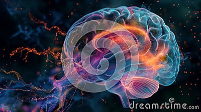 A vibrant, artistic representation of the brain with colorful neural pathways illuminated, emphasizing the concept of Stock Photo