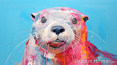 Colorful Otter Painting In The Style Of Tyler Walpole And Theo Prins Stock Photo