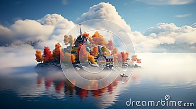 Vibrant Autumn Island A Meticulously Detailed 8k Matte Painting Stock Photo