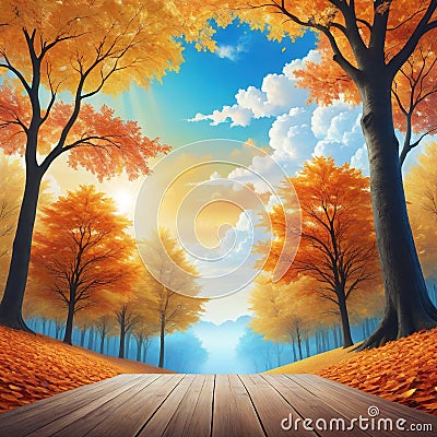 A vibrant autumn landscape against a beautiful Banner Cartoon Illustration