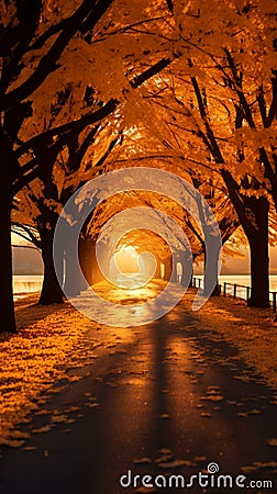 Vibrant autumn scene Golden trees sunlight parks Stock Photo