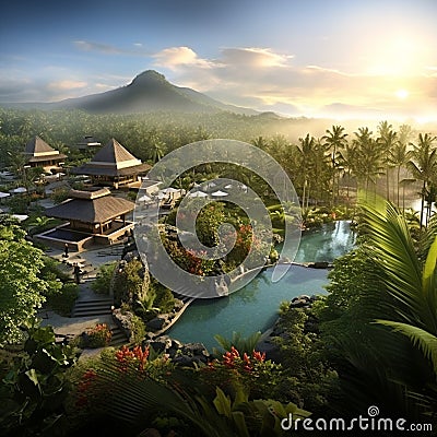 Vibrant Beauty of Bali's Accommodation Scene Stock Photo