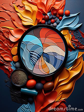 Vibrant Beauty: Flat Lay of Makeup Palette in Orange and Blue Shades Stock Photo