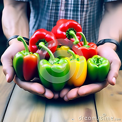 Vibrant Bell Peppers on Farming Hands Stock Photo