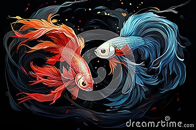 Vibrant Betta Fishes Aquatic Elegance Generative AI Stock Photo