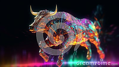 Vibrant Bitcoin bull infused with electrifying power and luminous light Stock Photo