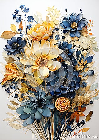 Vibrant Blooms: A Mixed Media Bouquet of Daisies and Falling Lea Stock Photo