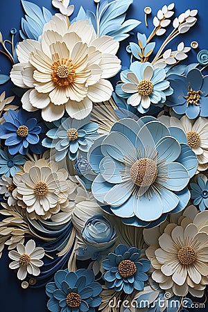 Vibrant Blooms: A Stunning Paper Flower Bouquet on a Blue Clay S Stock Photo