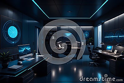 A visually striking atmosphere, adding a modern and futuristic touch a work enviroment Stock Photo