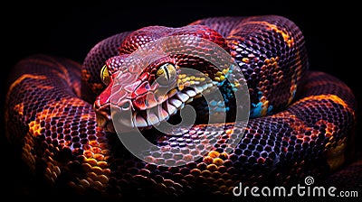 Vibrant Boa Constrictor: Colorful Snake On Black Background Stock Photo