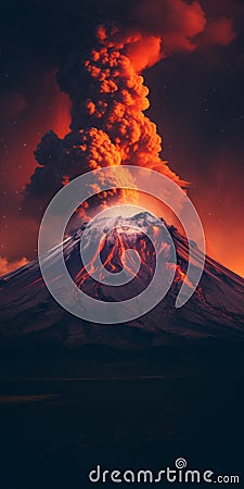 Vibrant And Bold Volcano: Photorealistic Surrealism In Darktable Processing Stock Photo