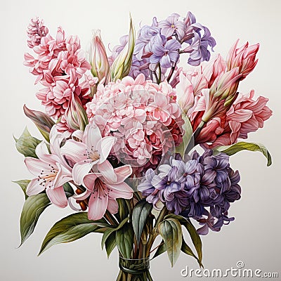 Hyacinth Bouquet: Realistic Watercolor Painting With Delicate Shading Cartoon Illustration