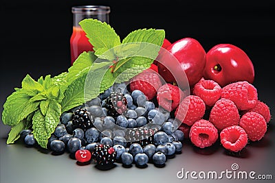 Vibrant breakfast arrangement. fresh berry variety delicately showcased in a pristine setting Stock Photo