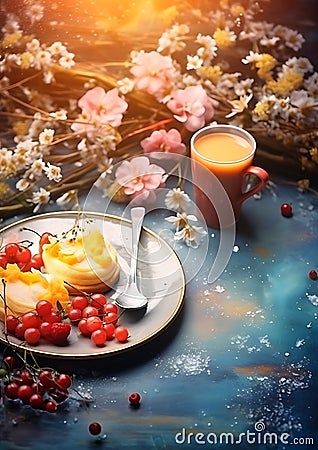 Vibrant breakfast backdrops colors dancing in the sunrise Stock Photo