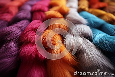 Vibrant bundles of yarn in various textures and hues, symbolizing the diversity of textiles in the industry. Generative Ai Stock Photo