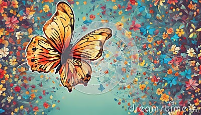 Vibrant Butterfly Amidst a Floral Fantasy Stock Photo