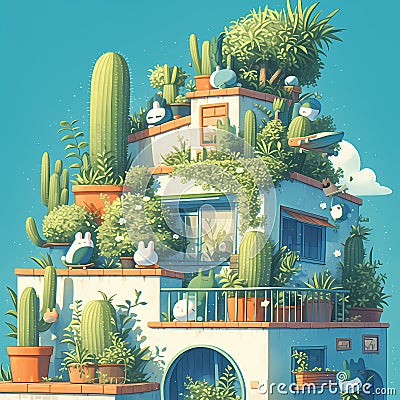 Vibrant Cactus Garden Paradise Stock Photo