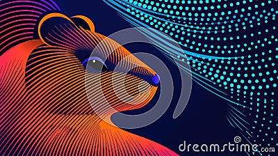 Vibrant capybara art crafted from tiny dots, set against a striking dark backdrop, creating a whimsical visual delight Cartoon Illustration