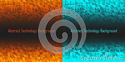 Vibrant central gradient texture. Geometric background set. Triangle pattern. Orange and turquoise color. Vector Vector Illustration
